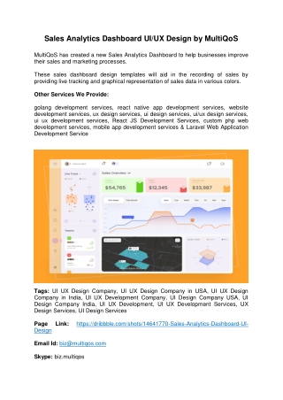 Sales Analytics Dashboard UI UX Design by MultiQoS
