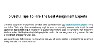 5 Useful Tips To Hire The Best Assignment Experts