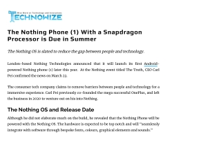 Nothing Phone (1) will be released in the summer with Nothing OS and a Snapdrago