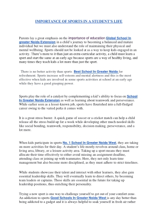 IMPORTANCE OF SPORTS IN A STUDENT- Sarvottam School
