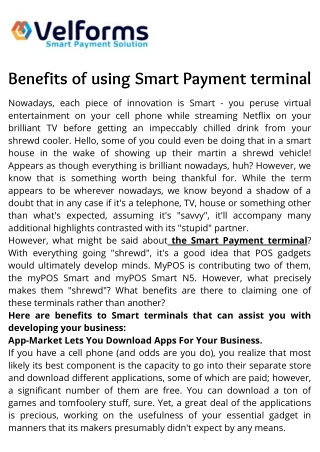 Benefits of using Smart Payment terminal_VelformsLimited