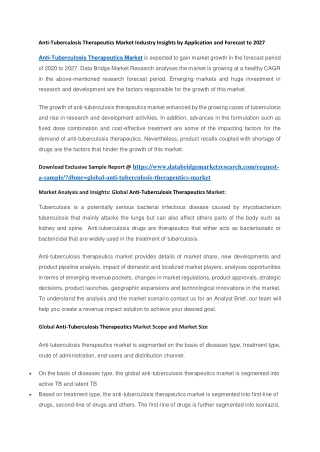 Anti-Tuberculosis Therapeutics Market Industry Insights by Application and Forecast to 2027
