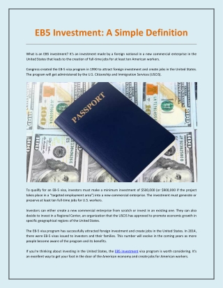 EB5 Investment: A Simple Definition