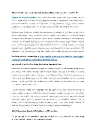 Vitreoretinal Disorders Market Qualitative and Quantitative Research with Forecast by 2027