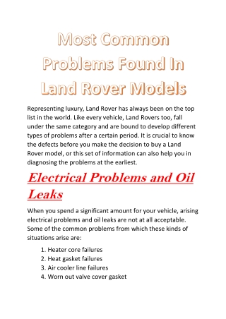 Original Land Rover Spare Parts Online