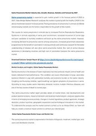 Swine Pneumonia Market Industry Size, Growth, Revenue, Statistics and Forecast by 2027