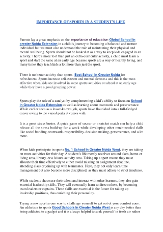 IMPORTANCE OF SPORTS IN A STUDENT- Sarvottam School