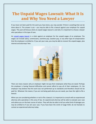 The Unpaid Wages Lawsuit: What It Is and Why You Need a Lawyer