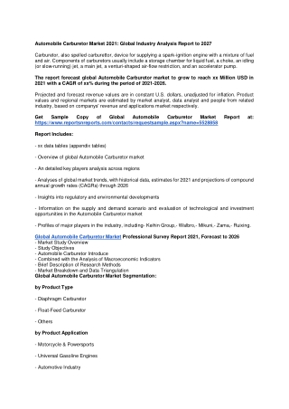 Automobile Carburetor Market 2021: Global Industry Analysis Report to 2027
