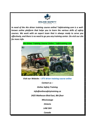 Atv Driver Training Course Online  Safetraining.com