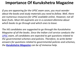 Importance Of Kurukshetra Magazine