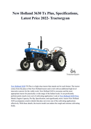 New Holland 3630 Tx Plus, Specifications, Latest Price 2022- Tractorgyan