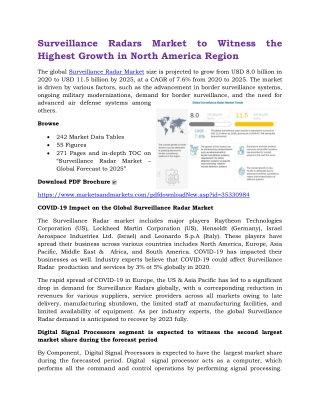 Surveillance Radars Market To Witness the Highest Growth in North America Region