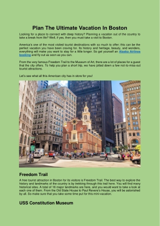 Plan The Ultimate Vacation In Boston