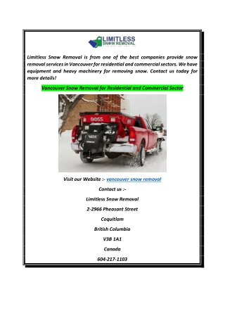 Vancouver Snow Removal for Residential and Commercial Sector