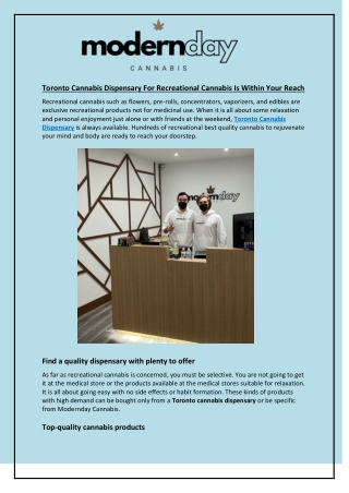 Toronto Cannabis Dispensary For Recreational Cannabis Is Within Your Reach