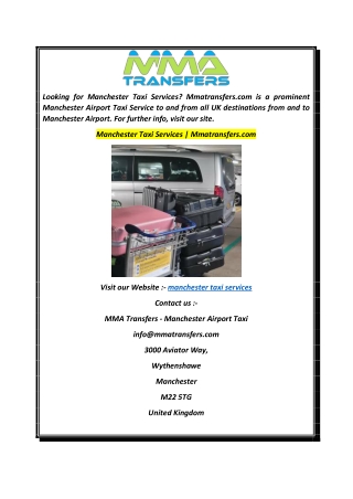 Manchester Taxi Services  Mmatransfers.com