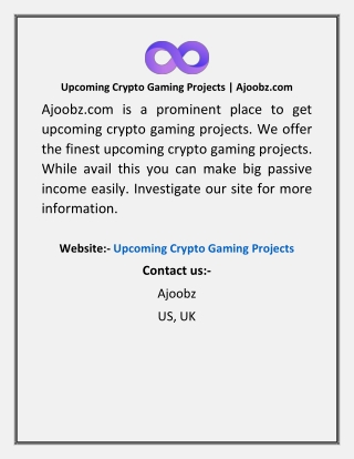 Upcoming Crypto Gaming Projects  Ajoobz