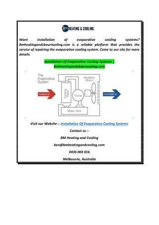 Installation Of Evaporative Cooling Systems  Bmheatingandcbournooling.com