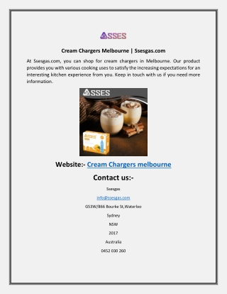 Cream Chargers Melbourne  Ssesgas