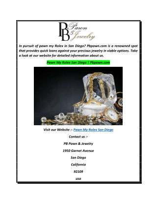 Pawn My Rolex San Diego  Pbpawn.com