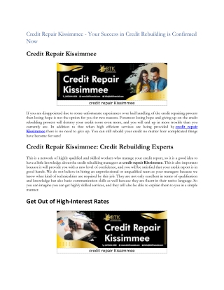 Credit Repair Kissimmee - Your Success in Credit Rebuilding is Confirmed Now