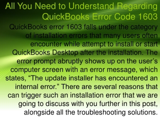 All You Need to Understand Regarding QuickBooks Error Code 1603