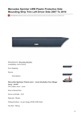 imsautoparts.com-Mercedes Sprinter LWB Plastic Protective Side Mounding Strip Trim Left Driver Side 2007 To 2016