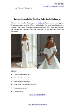 Eva Lendel Jess Bridal Wedding Collection in Melbourne