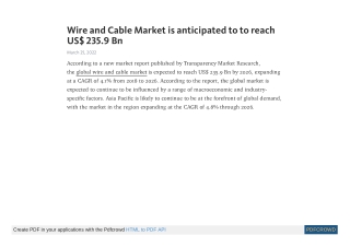 Wire and Cable Market Study | Current Scenario and Forecast to 2026