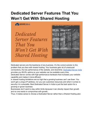 Dedicated Server Features That You Won’t Get With Shared Hosting