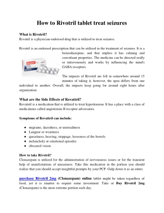 How to Rivotril tablet treat seizures