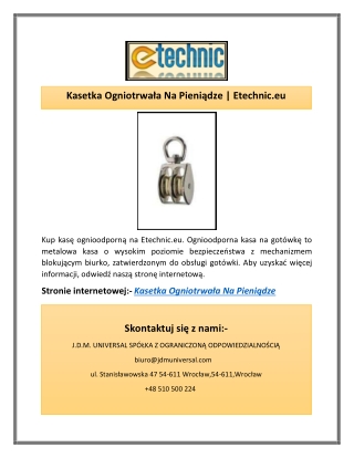 Kasetka Ogniotrwała Na Pieniądze | Etechnic.eu