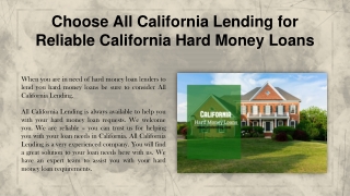 Choose All California Lending for Reliable California Hard Money Loans