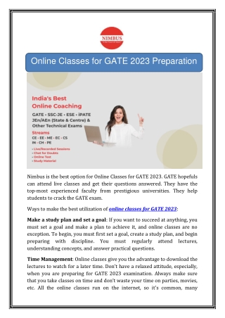 Online Classes for GATE 2023 Preparation