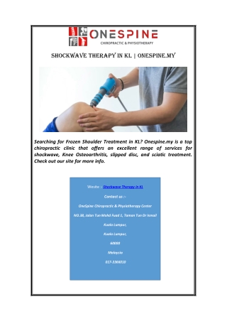 Shockwave Therapy in Kl | Onespine.my