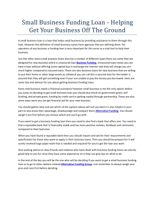 Small Business Funding Loan - Helping Get Your Business Off The Ground