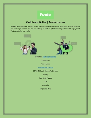 Cash Loans Online | Fundo.com.au