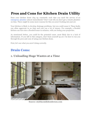 Pros and Cons for Kitchen Drain Utility
