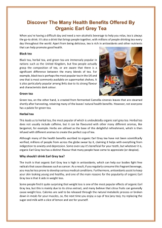 Discover The Many Health Benefits Offered By Organic Earl Grey Tea