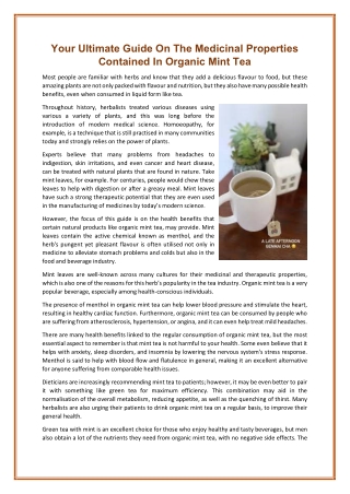 Your Ultimate Guide On The Medicinal Properties Contained In Organic Mint Tea