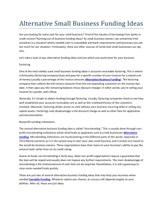 Alternative Small Business Funding Ideas