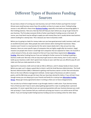 Different Types of Business Funding Sources