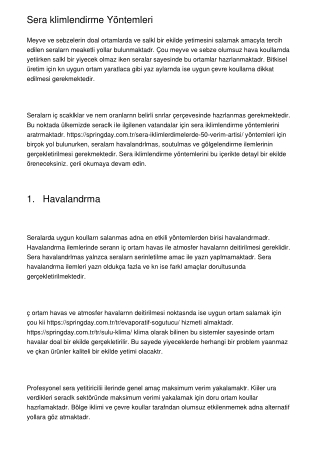 Sera İklimlendirme Yöntemleri