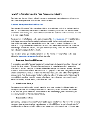 How IoT is Transforming the Food Processing Industry