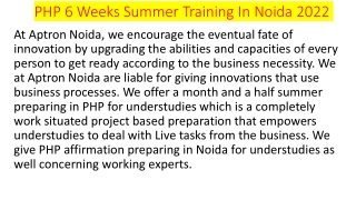 PHP 6 Weeks Summer Training In Noida 2022