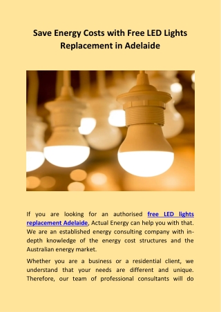 Save Energy Costs with Free LED Lights Replacement in Adelaide