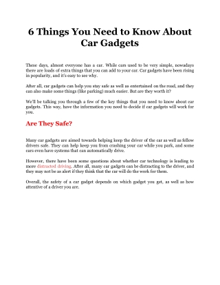 6 Things You Need to Know About Car Gadgets