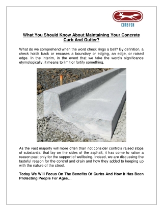 What You Should Know About Maintaining Your Concrete Curb And Gutter?