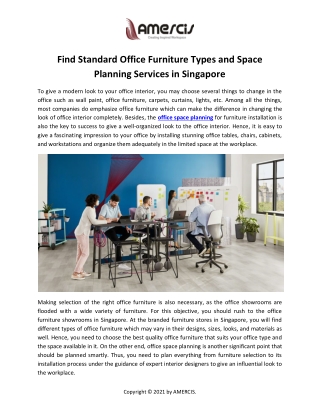 Find Standard Office Furniture Types and Space Planning Services in Singapore
